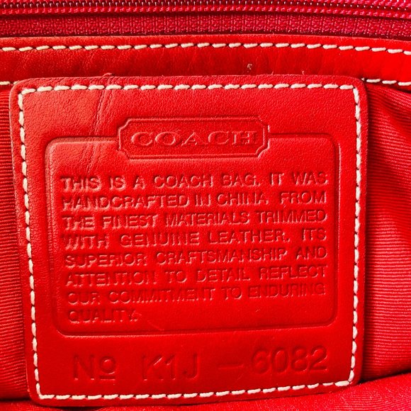 Coach Signature Tan and Red Leather Handbag Tote - Picture 7 of 8